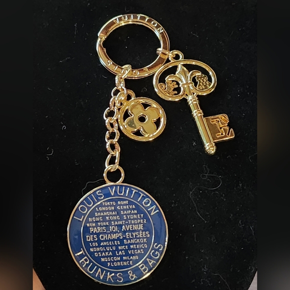 Louis Vuitton Accessories - Upcycled Gold and Blue Keyring Set #75